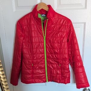 Red Lightweight Quilted Jacket with Lime Green Trim